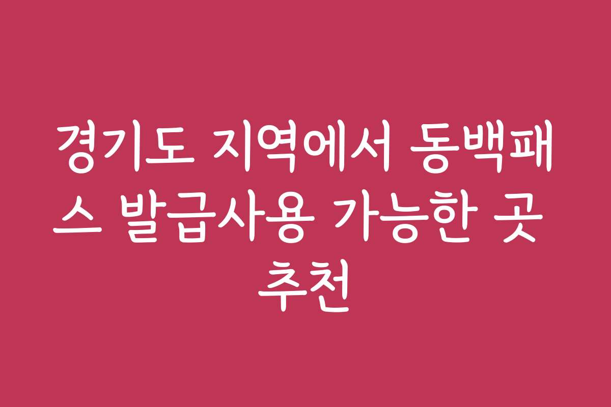 경기도 지역에서 동백패스 발급사용 가능한 곳 추천