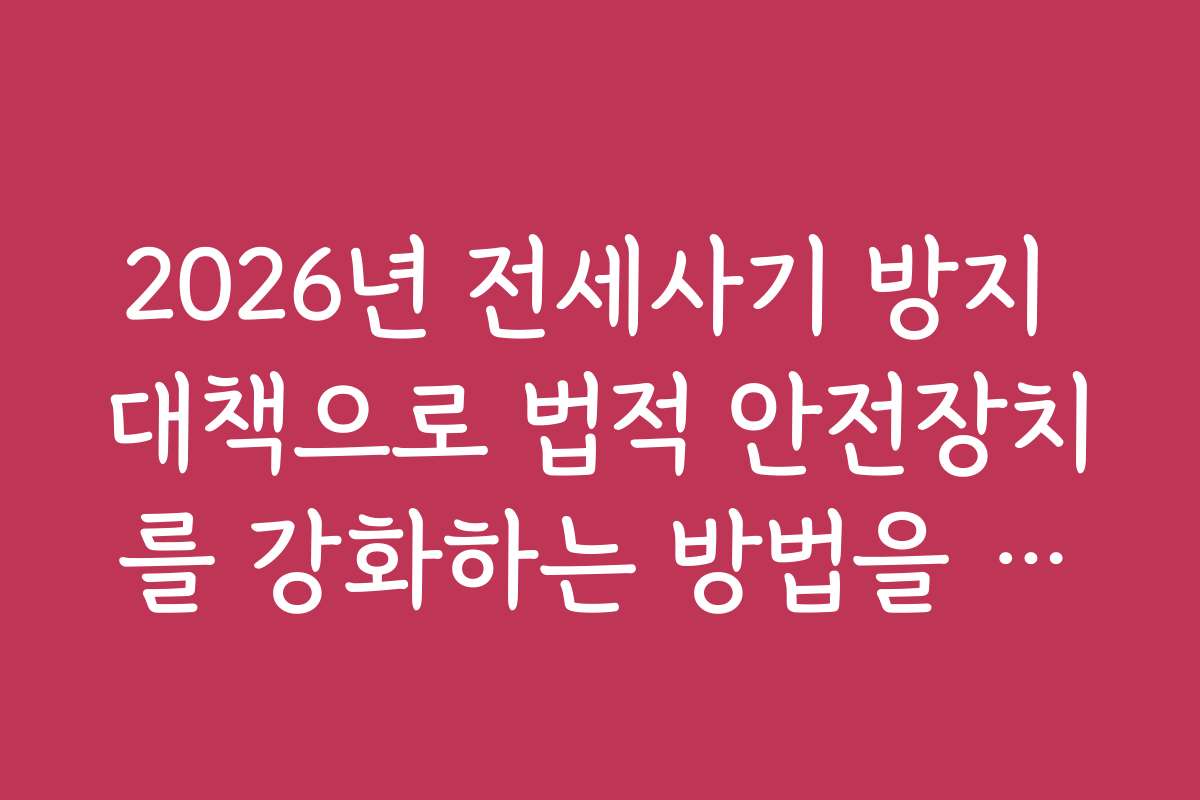 2026년 전세사기 방지 대책으로 법적 안전장치를 강화하는 방법을 소개합니다
