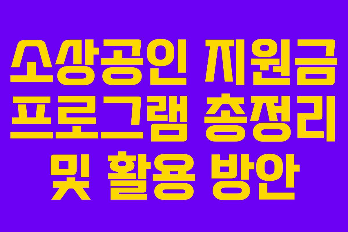 소상공인 지원금 프로그램 총정리 및 활용 방안