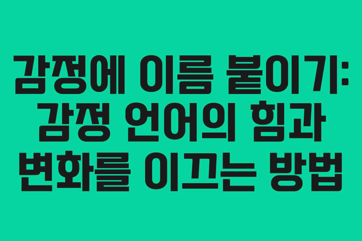 감정에 이름 붙이기: 감정 언어의 힘과 변화를 이끄는 방법