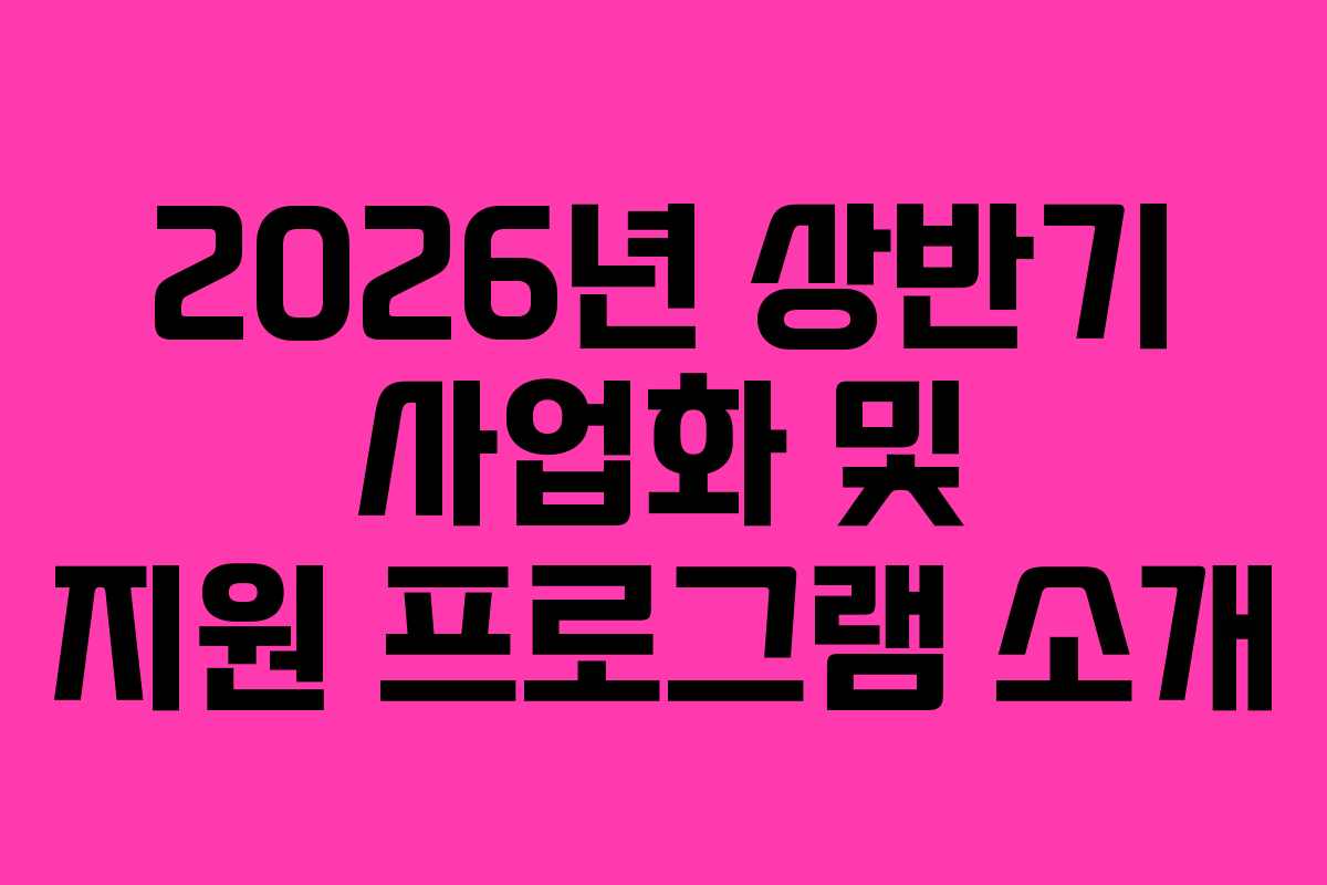 2026년 상반기 사업화 및 지원 프로그램 소개