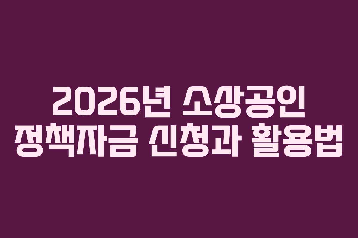 2026년 소상공인 정책자금 신청과 활용법