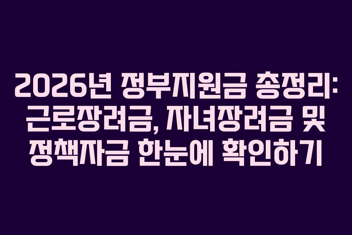 2026년 정부지원금 총정리: 근로장려금, 자녀장려금 및 정책자금 한눈에 확인하기