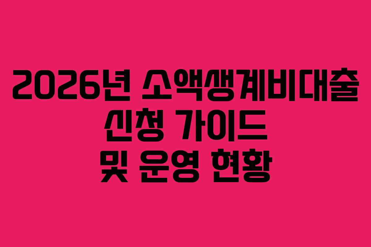 2026년 소액생계비대출 신청 가이드 및 운영 현황