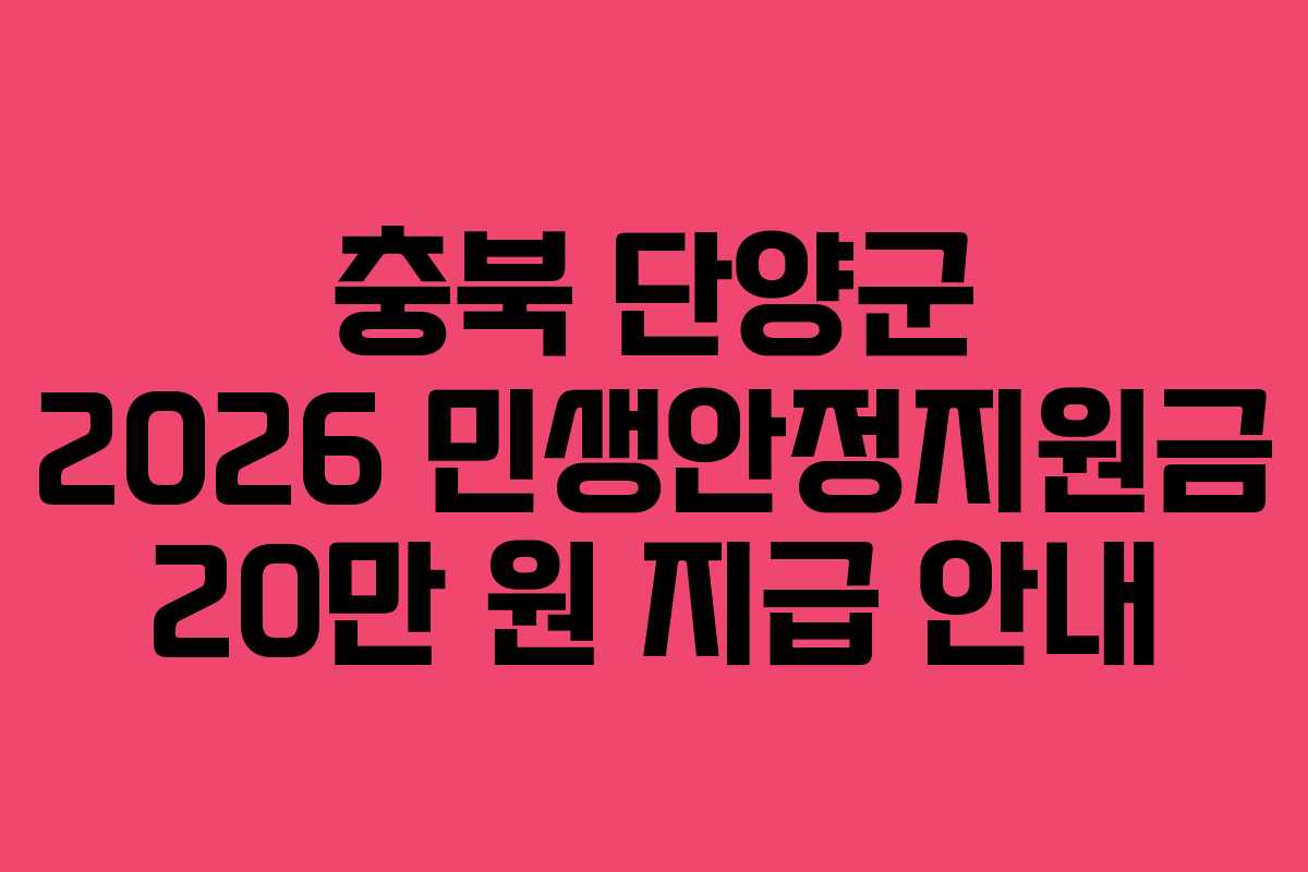 충북 단양군 2026 민생안정지원금 20만 원 지급 안내
