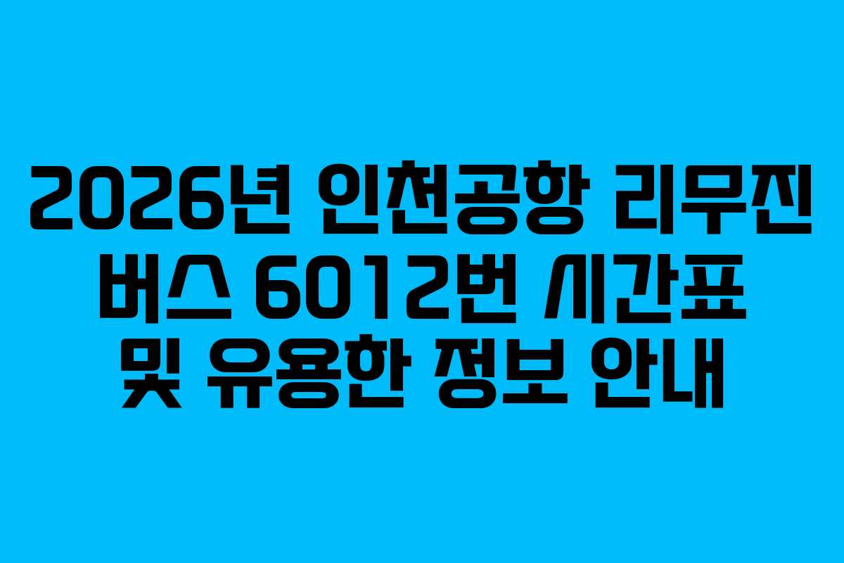 2026년 인천공항 리무진 버스 6012번 시간표 및 유용한 정보 안내