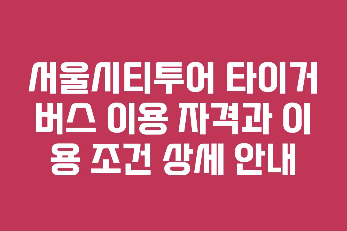 서울시티투어 타이거버스 이용 자격과 이용 조건 상세 안내