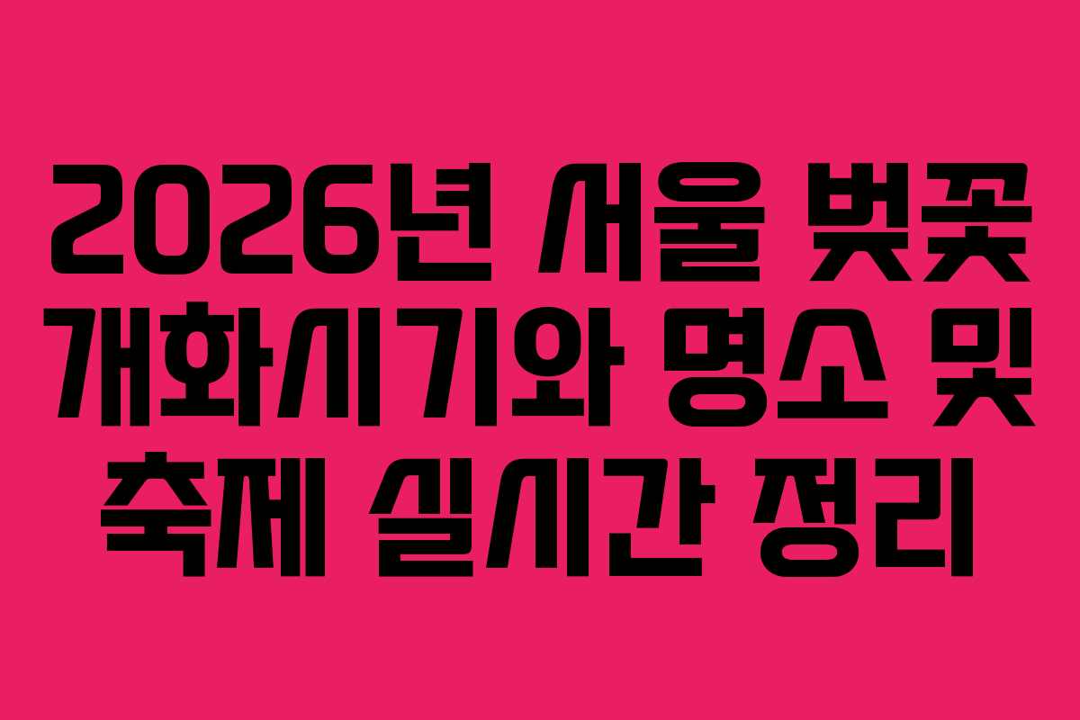 2026년 서울 벚꽃 개화시기와 명소 및 축제 실시간 정리