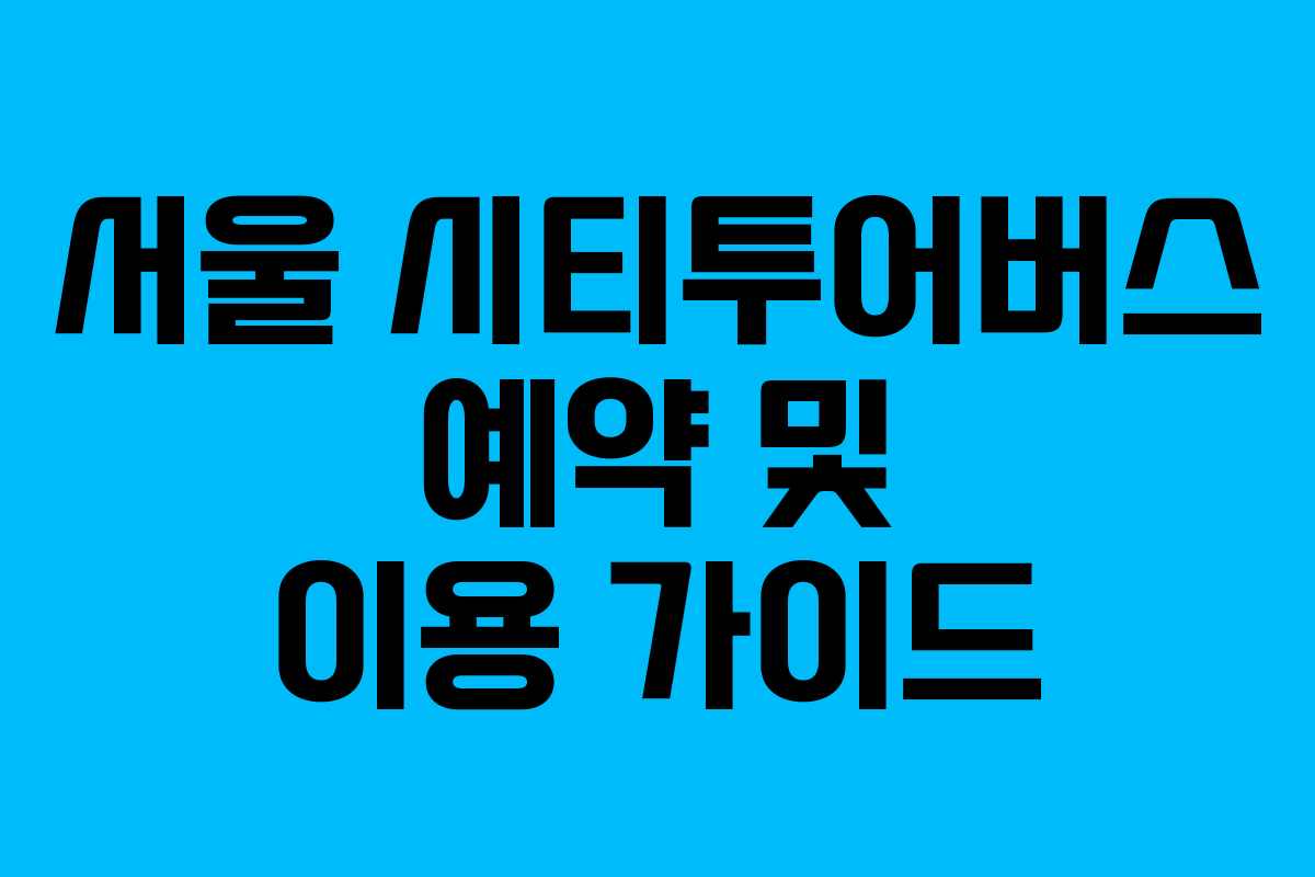 서울 시티투어버스 예약 및 이용 가이드