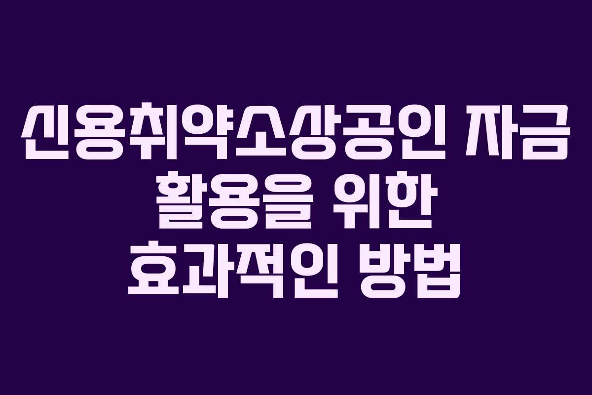 신용취약소상공인 자금 활용을 위한 효과적인 방법