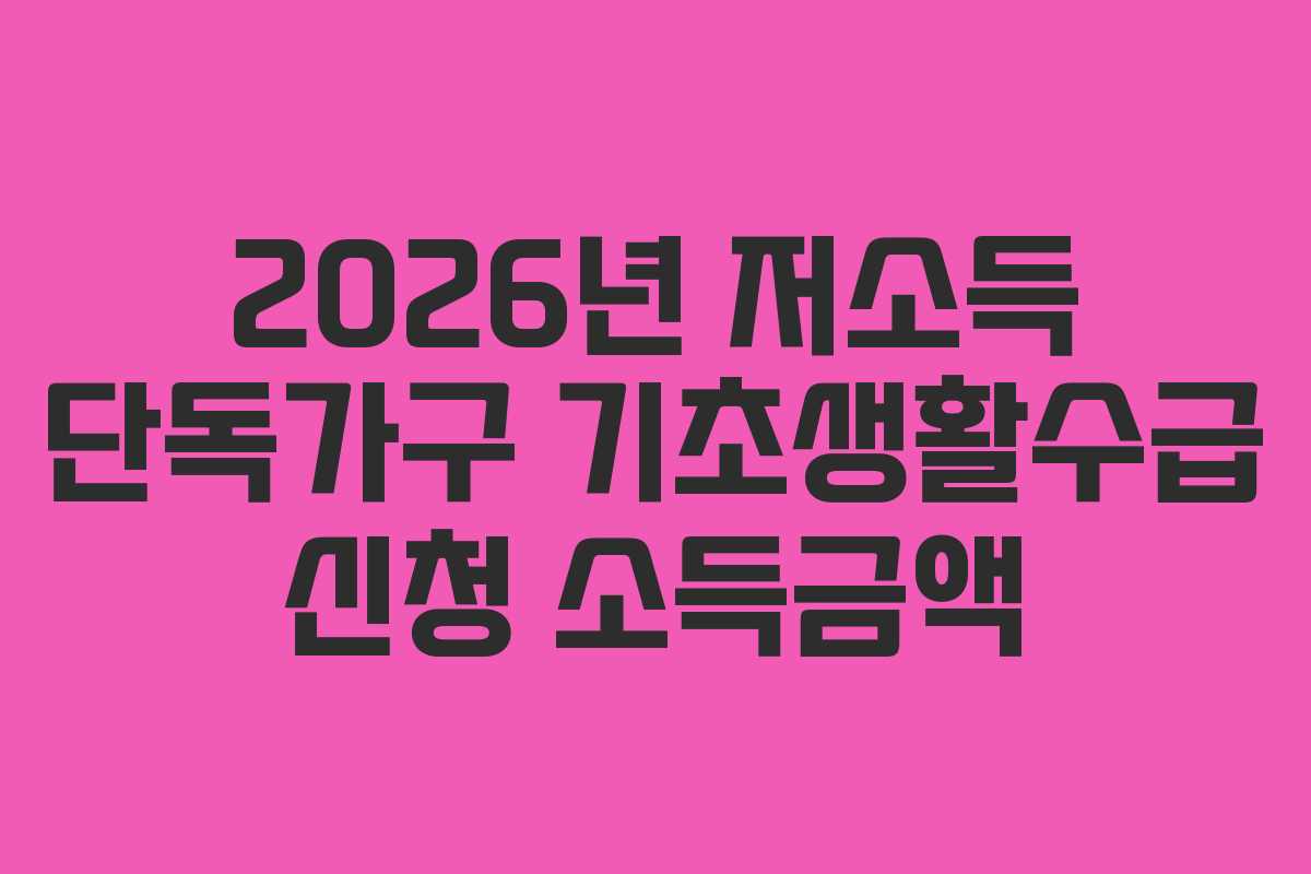 2026년 저소득 단독가구 기초생활수급 신청 소득금액