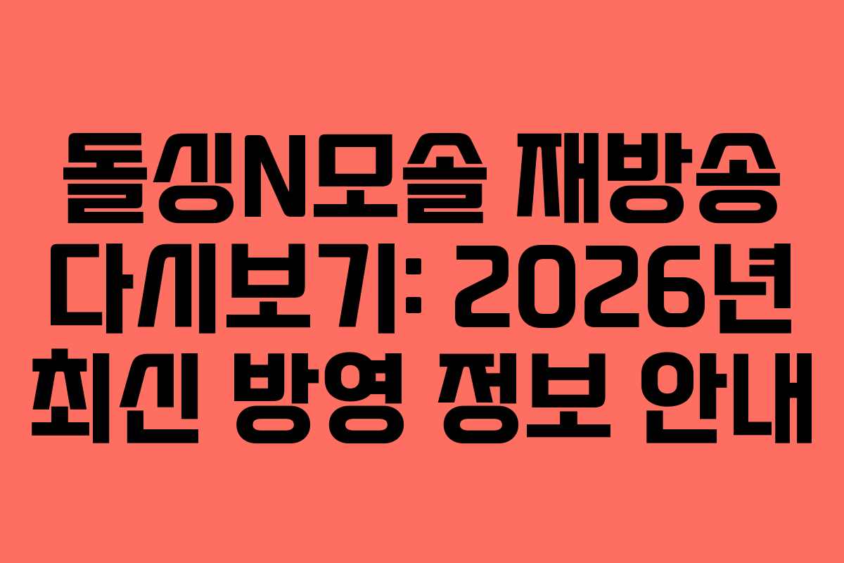 돌싱N모솔 재방송 다시보기: 2026년 최신 방영 정보 안내