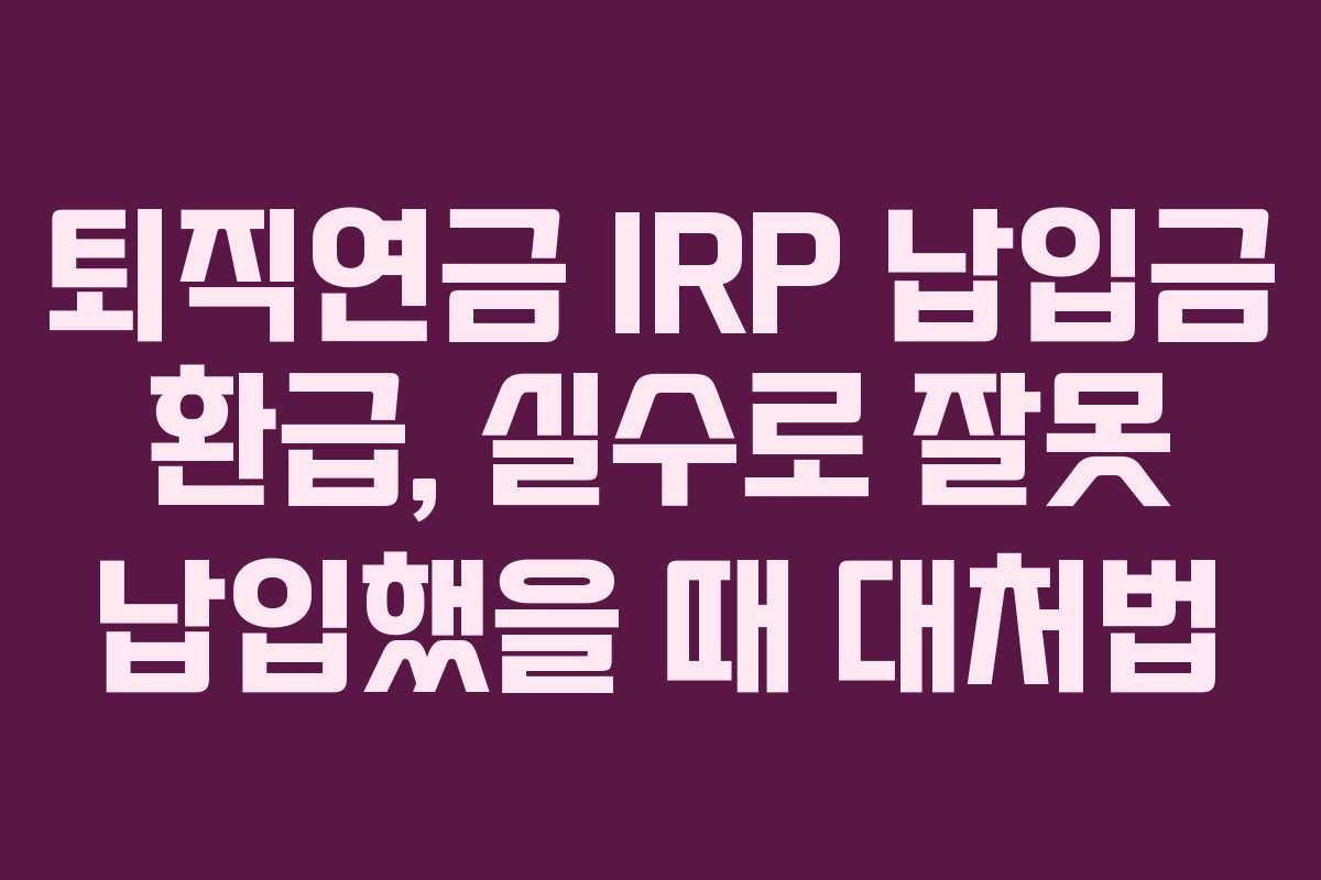퇴직연금 IRP 납입금 환급, 실수로 잘못 납입했을 때 대처법